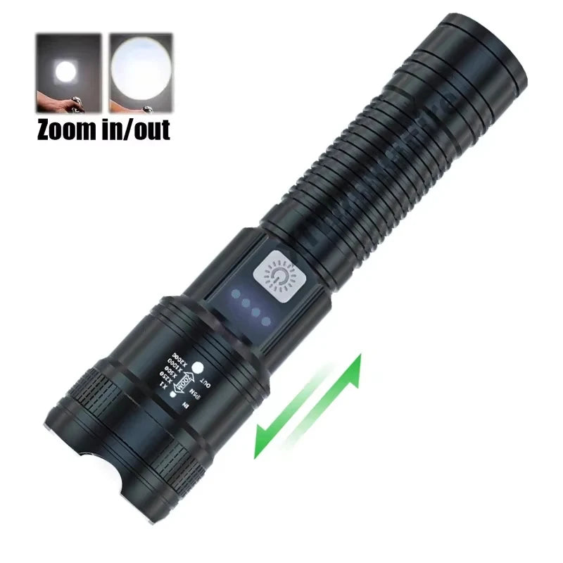 Telescopic Zoom Flashlight Rechargeable Torch Smart Display