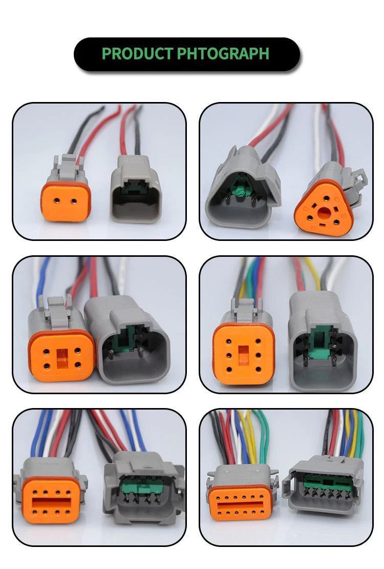 Deutsch DT Waterproof Connector with 15cm Wire DT06-2S DT04-2P 2/3/4/6/8/12 Pin 16-22AWG