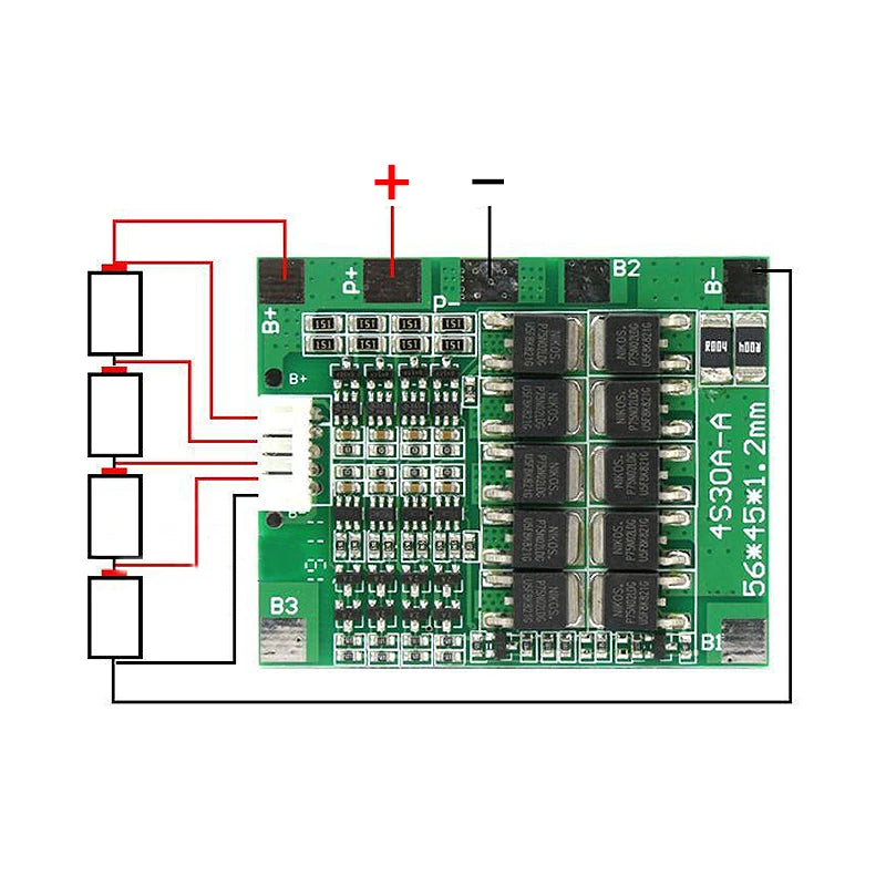 4S 14.8V 30A Li-ion Battery BMS Protection Board with Balancing for 18650 Packs