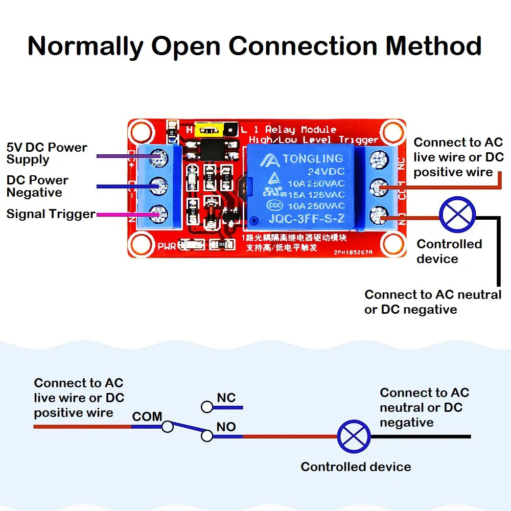 1-Channel Relay Module 5V/12V/24V with Optocoupler Isolation High/Low Level Trigger for Arduino