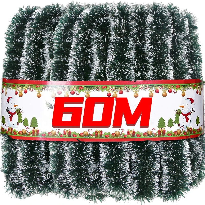 Christmas Tinsel Garland Ribbon Green Cane Wreath Xmas Decor