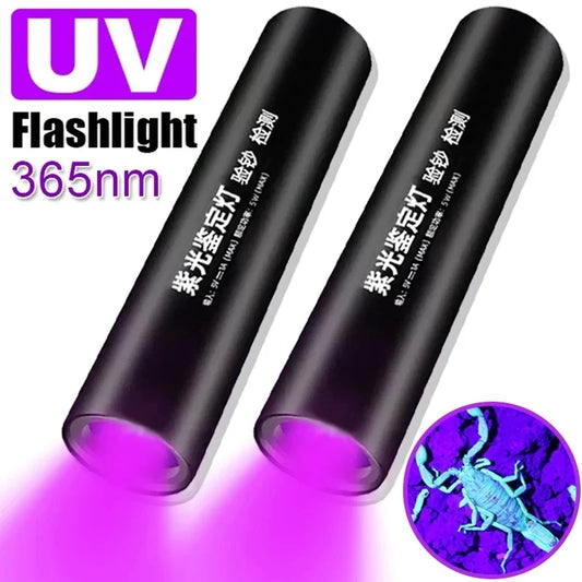 5W 365nm Mini UV Flashlight USB Rechargeable Ultraviolet Torch Pets Urine Cat tinea Money Ore Scorpion Detection Purple Light