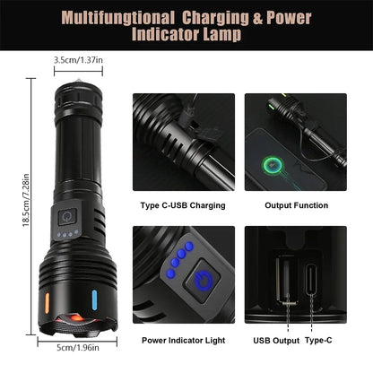 Super Bright LED Flashlight USB Rechargeable Zoom Tactical Torch