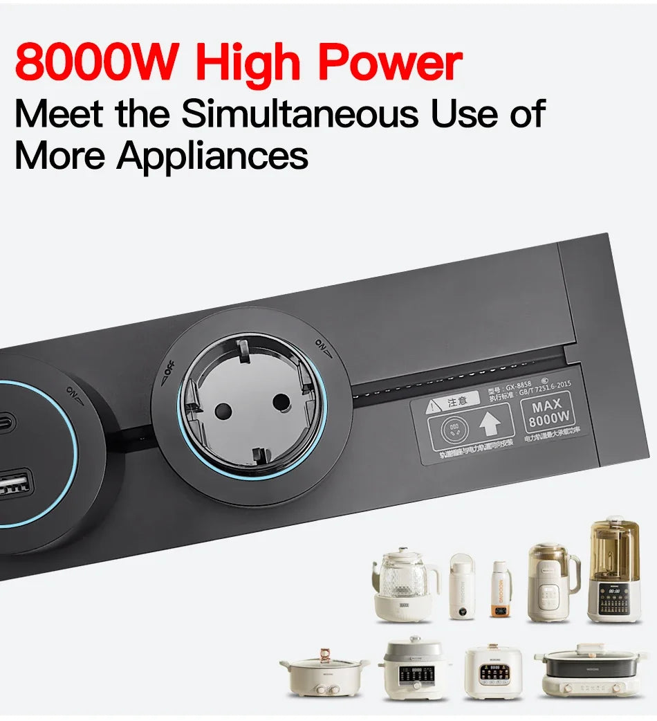 Power Track Socket Rail with USB Type-C Wall Mounted Modular Outlet Strip US/EU/UK Adapters 40-50cm
