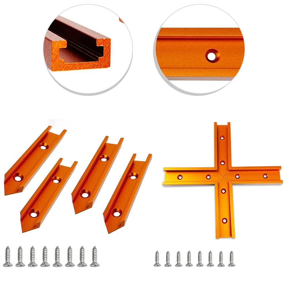 T-Track Intersection Slot Woodworking Chute Miter Gauge Guide Rail With Holes Drill Bits Saw Blades Cutting Tools