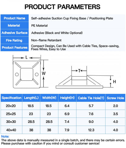 Self-Adhesive Cable Tie Mounts Strong Sticky Base Wire Holder Clips for Wall Fixing Cable Routing Management