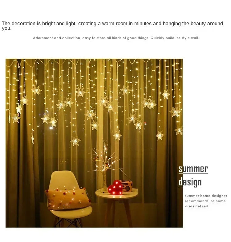 Xmas Valentine's Day Snowflake String Lights LED 8 Modes Home Garden Indoor Outdoor Party Decor Garland for Bedroom New Year