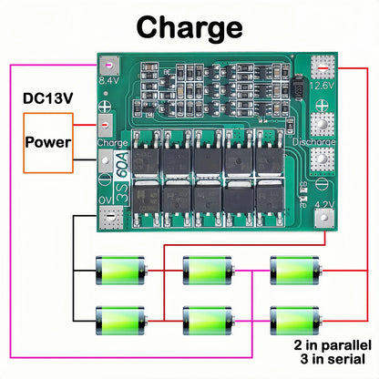 3S 4S Lithium Battery BMS Protection Board 40A 60A with Balance and Enhance Functions for Drill Motor 11.1V-16.8V Li-ion Cells