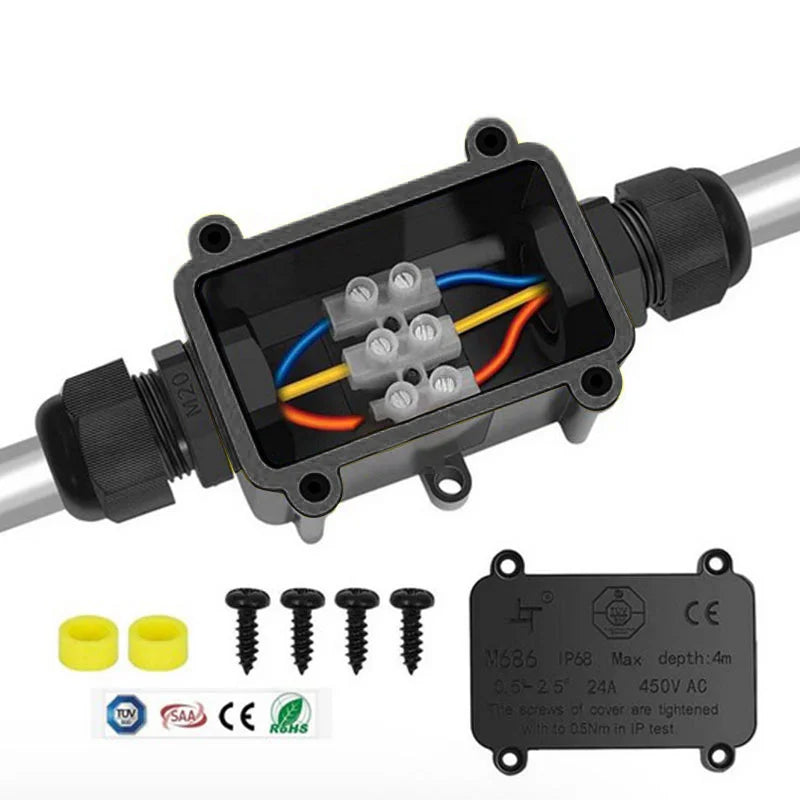 IP66 Waterproof Outdoor Junction Box 2/3 Way Electrical Cable Connector Case