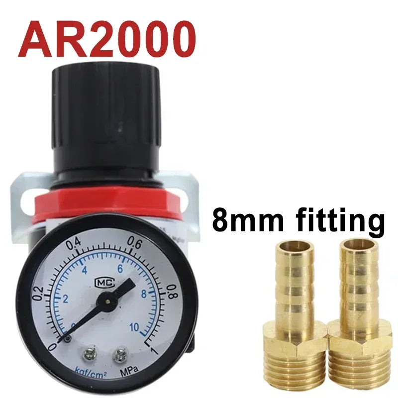 AR2000 Pneumatic Air Compressor Pressure Regulator Reduction Valve 1/4'' Thread BSP with 2MM 4MM 6MM 8MM 10MM Fittings