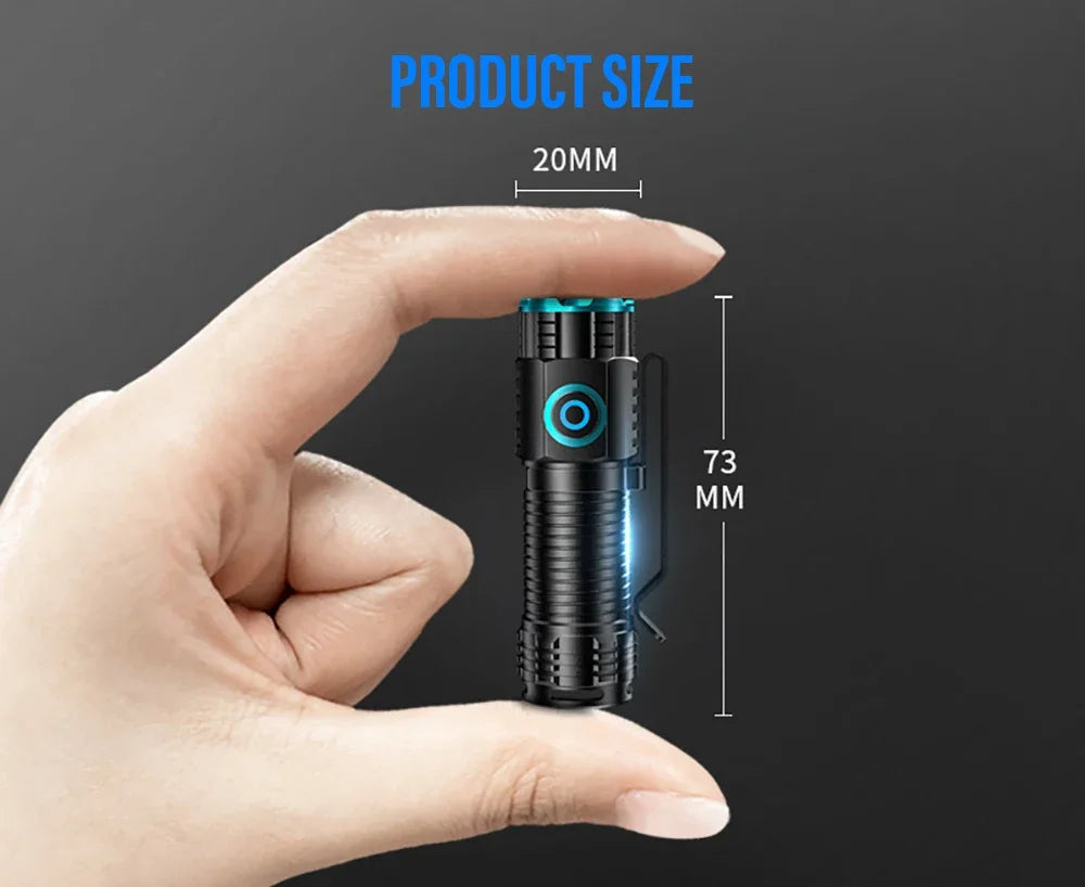 Ultra Bright Mini P50 LED Flashlight USB C Rechargeable Hat Clip Torch