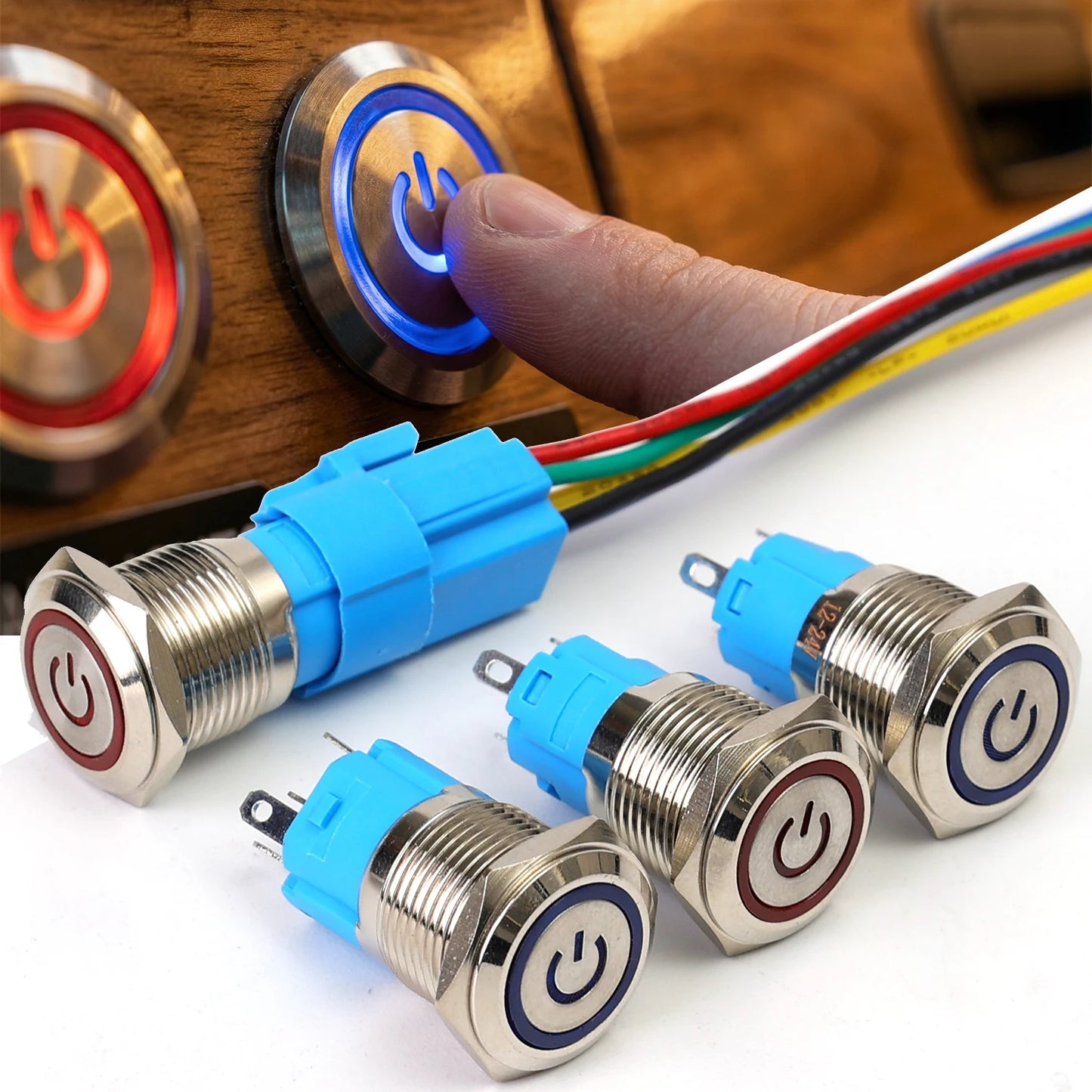 16mm LED Illuminated Latching Push Button Switch – Waterproof Metal 12V 24V