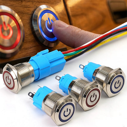 16mm LED Illuminated Latching Push Button Switch – Waterproof Metal 12V 24V