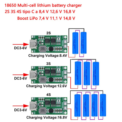 2S/3S/4S Lithium Battery Charger Boost Module C/A Type 7.4V–16.8V
