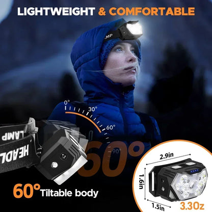 Rechageable LED Motion Sensor Headlight 9 Led Strong Light Headlamp Portable Fishing Camping Outdoor Head Lamp Work Flashlight