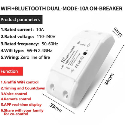 Tuya WiFi Smart Switch Module Alexa Google Home Compatible LED Controller with Smart Life App for Remote Light Control