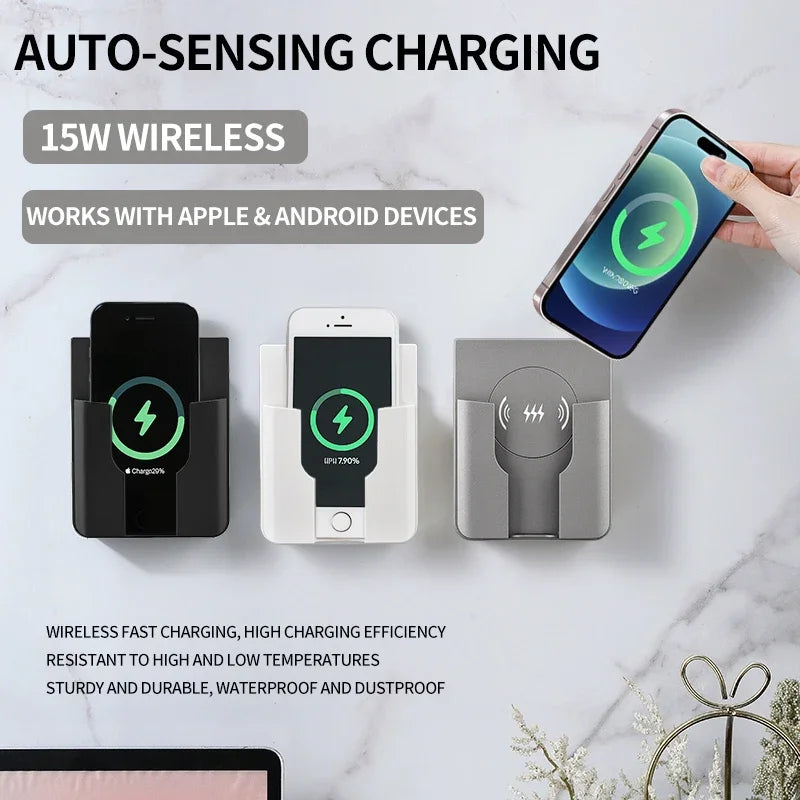 15W Wall Mount Wireless Charger Qi Universal Fast Charging Panel for iPhone Android Flush AC 110–220V In-Wall Phone Charger