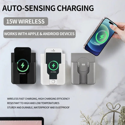 15W Wall Mount Wireless Charger Qi Universal Fast Charging Panel for iPhone Android Flush AC 110–220V In-Wall Phone Charger