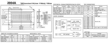 LCD2004A 20x4 Character I2C LCD Display Module HD44780 with Serial Interface Adapter Blue Green Screen for Arduino Projects