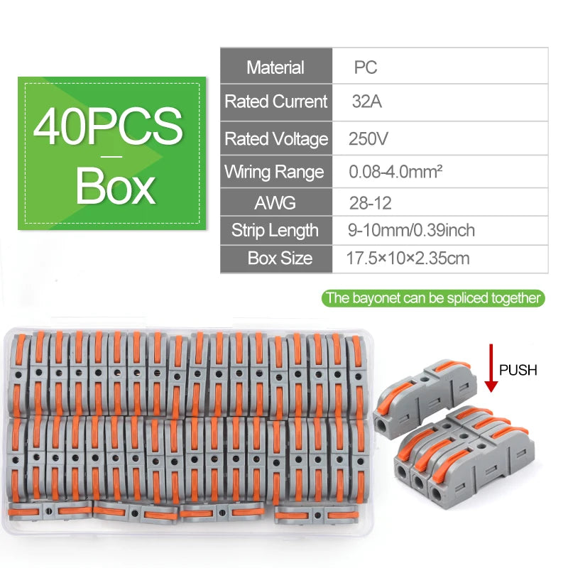 1 to 1 Inline Lever Wire Connector Kit Universal Compact Electrical Cable Terminal Block Spliceable Butt Junction Box 28-12 AWG