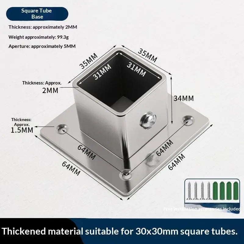 Flange Base Stainless Steel Square Tube Connector 25/30/35mm Corner Joint