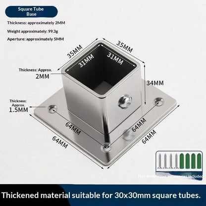 Flange Base Stainless Steel Square Tube Connector 25/30/35mm Corner Joint