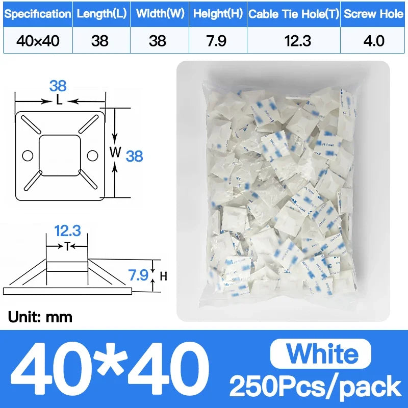 Self-Adhesive Cable Tie Mounts Strong Sticky Base Wire Holder Clips for Wall Fixing Cable Routing Management