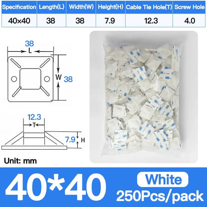 Self-Adhesive Cable Tie Mounts Strong Sticky Base Wire Holder Clips for Wall Fixing Cable Routing Management