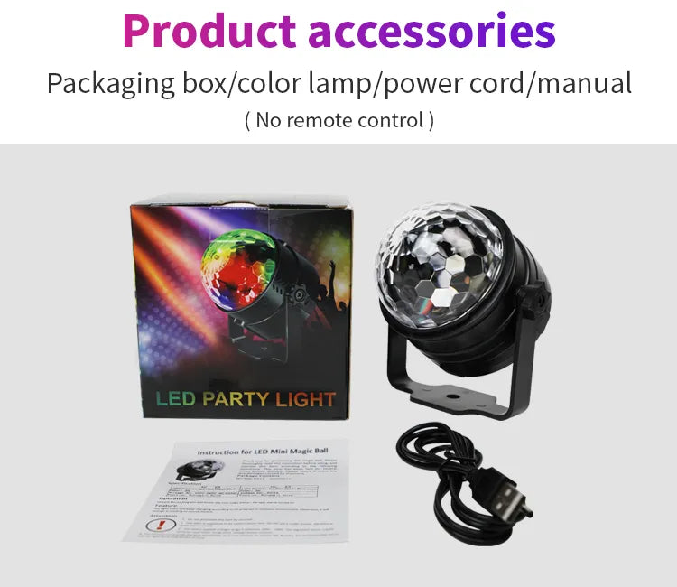 Sound Activated LED Disco Ball Light with Remote Remote Party Lamp