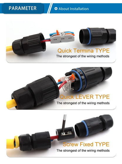 IP68 Waterproof Cable Connector Quick Connection KVSF-15 2 In 2 Out 2/3/4/5 Pin Electrical Terminal Adapter Wire Connector