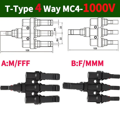 PV T Branch Photovoltaic Solar Connector 1000V 30A Male Female 1 to 2 3 4 5 6 PV Plug 2 3 4 5 6IN 1OUT Adapter