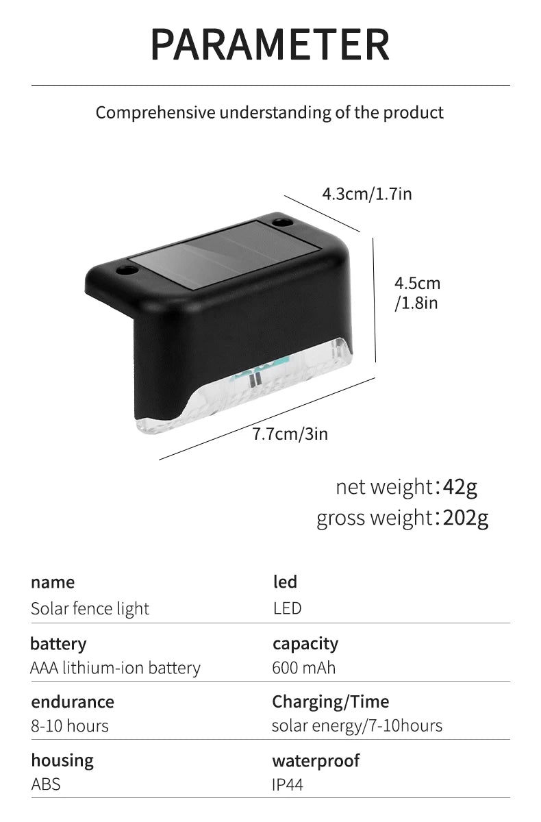 Solar Pathway Light – Outdoor Garden Step Light Waterproof Fence Lighting Yard Decor Stair Lamp with Warm White LED