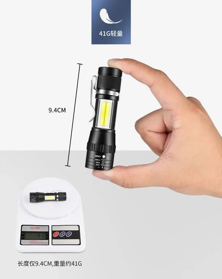USB Rechargeable Mini Flashlight COB XPE Zoom Torch 3 Mode