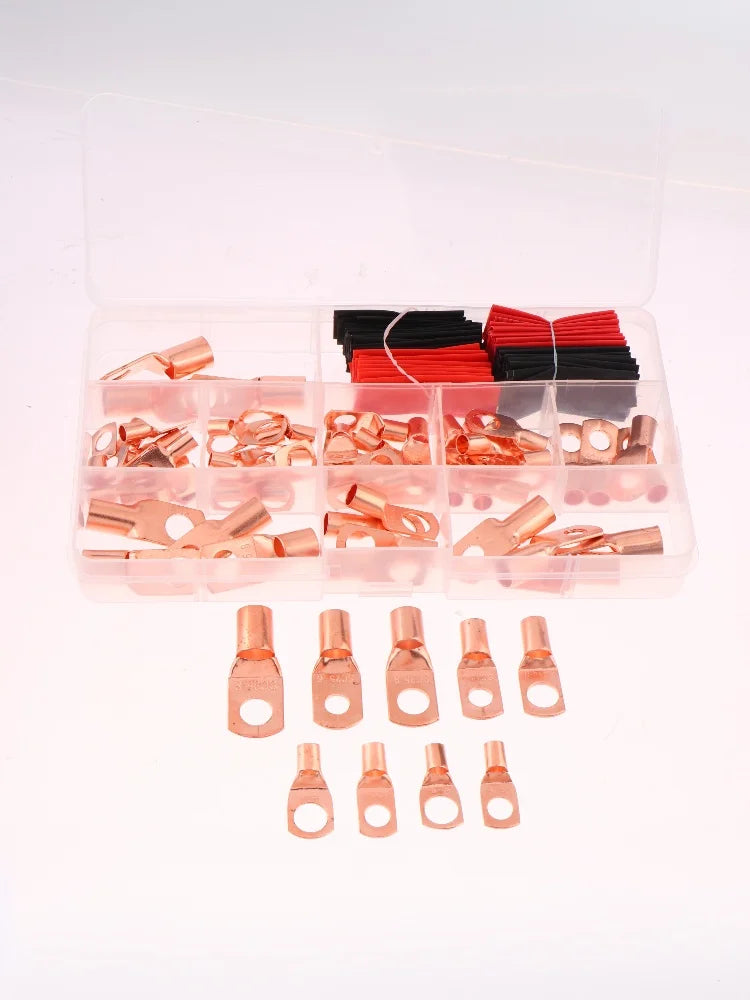 Copper Ring Terminal Lug Kit AWG 4–12 with Heat Shrink Tubing 60/100/130PCS | Battery Cable Connector Set