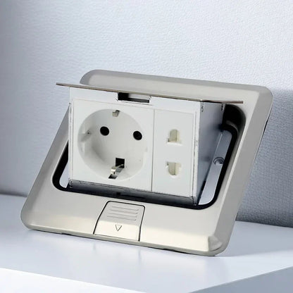 Floor Electrical Outlet Pop Up Kitchen Countertop Waterproof Sockets Pop Out Receptacle Stainless Steel Box Golden Cover 15A