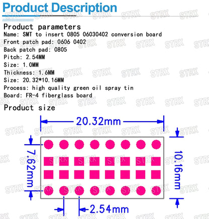 5pcs SMT to DIP Adapter Board Kit for 0805 0603 0402 Capacitors, Resistors, LEDs 2.54mm Pitch FR4 PCB