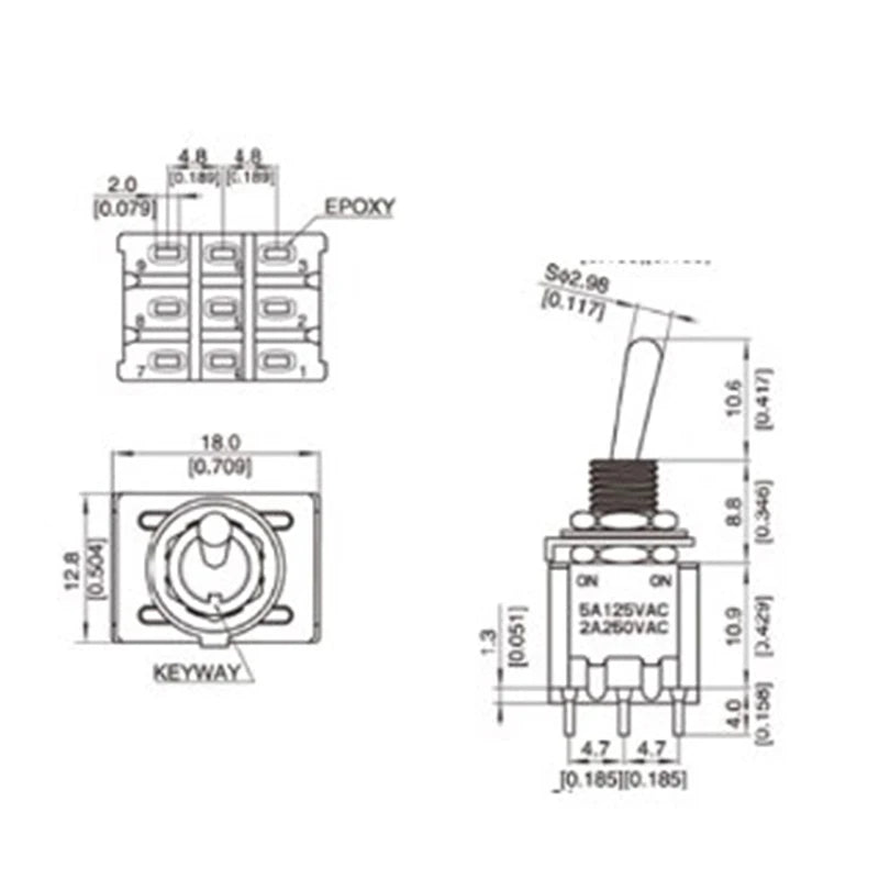 1PC 5A/125V-2A/250V AC MTS-402 Push Button Switch 9Pin Toggle Switches Red 2/3 Position ON-ON DPDT Mini Toggle Switches