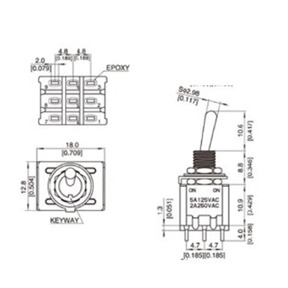 1PC 5A/125V-2A/250V AC MTS-402 Push Button Switch 9Pin Toggle Switches Red 2/3 Position ON-ON DPDT Mini Toggle Switches