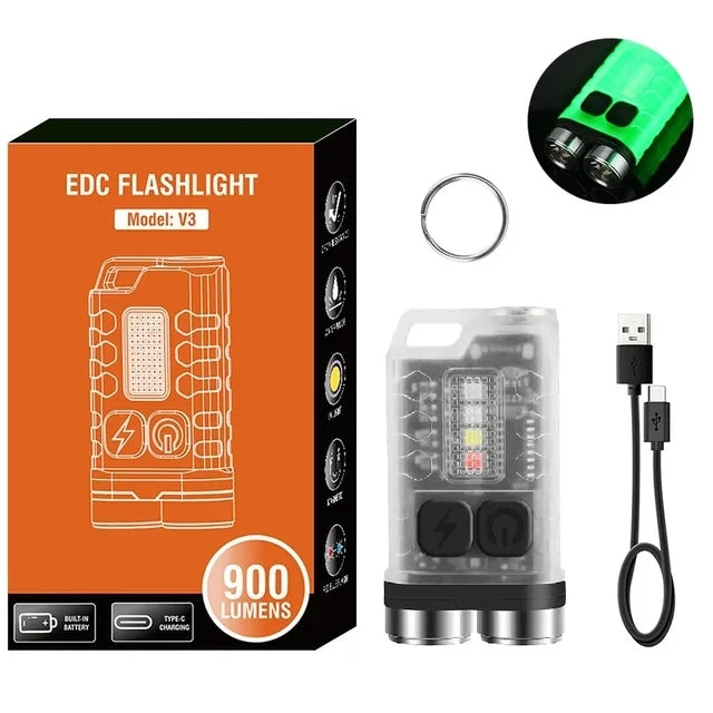 V3 EDC LED Flashlight Rechargeable Mini Keychain Torch with UV