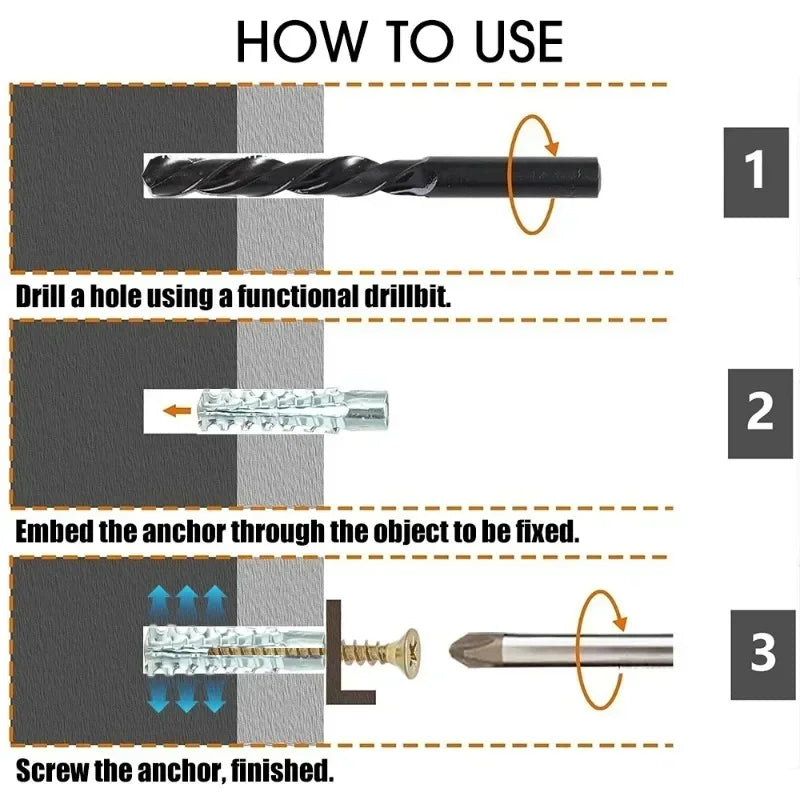 Heavy Duty Steel Wall Anchor with Screws Kit Metal Tube Expansion Self Tapping Screw Drywall Drilling Plug Fastener Bolt Anchors