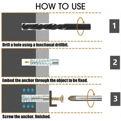 Heavy Duty Steel Wall Anchor with Screws Kit Metal Tube Expansion Self Tapping Screw Drywall Drilling Plug Fastener Bolt Anchors