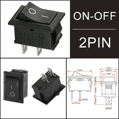 KCD1 Snap-In Boat Rocker Switch SPST ON-OFF 2/3/4 Pin 250V 6A 125V 10A 2P Toggle Power
