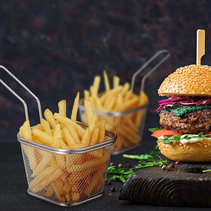 Mini Square Fry Basket Metal French Fries Chips Holder with Handle Desk Food Presentation Mesh Basket Kitchen Accessories Tools