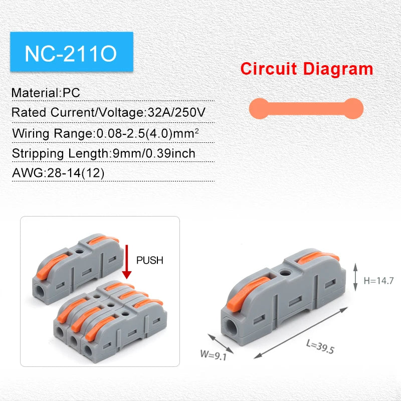 1 In Multiple Out Fast Electrical Wire Connector Universal Compact Cable Splicing Terminal Block Push-in Lever Connector