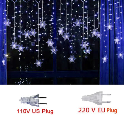 2026 Xmas Wedding Party Decoration 3.2M Christmas Snowflakes LED String Lights Flashing Fairy Curtain Waterproof