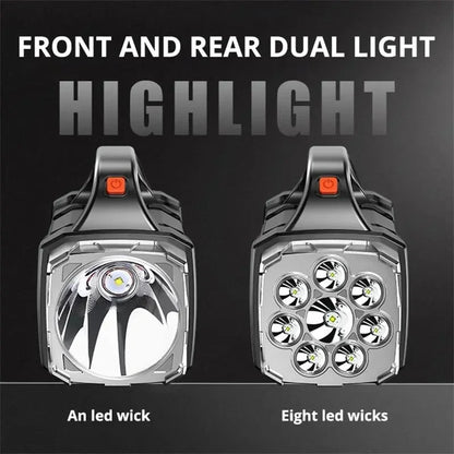 Multifunctional Solar Powered Rechargeable LED Flashlight Dual Light Source Portable High Power Torch Outdoor Camping Lamp