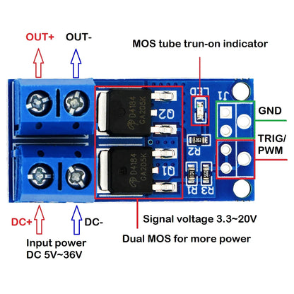 400W 30A PWM DC Motor Speed Controller Module 5V-36V Dual High-Power MOSFET Drive