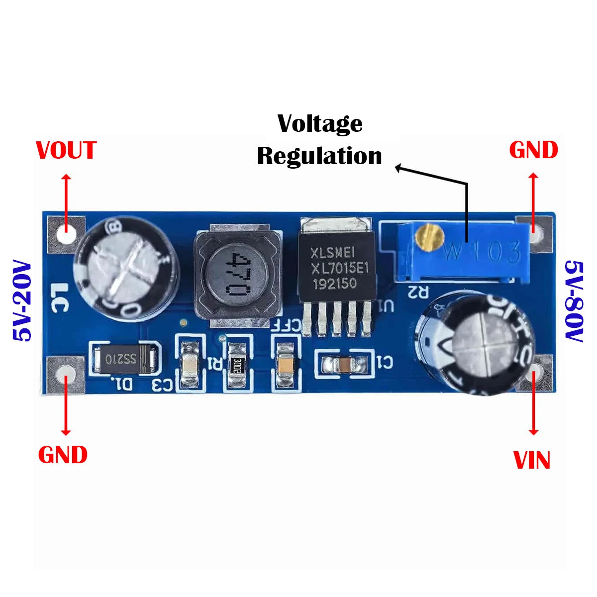 XL7015 Adjustable DC-DC Buck Converter Module 5V-80V to 5V-20V Wide Input Step-Down Power Supply