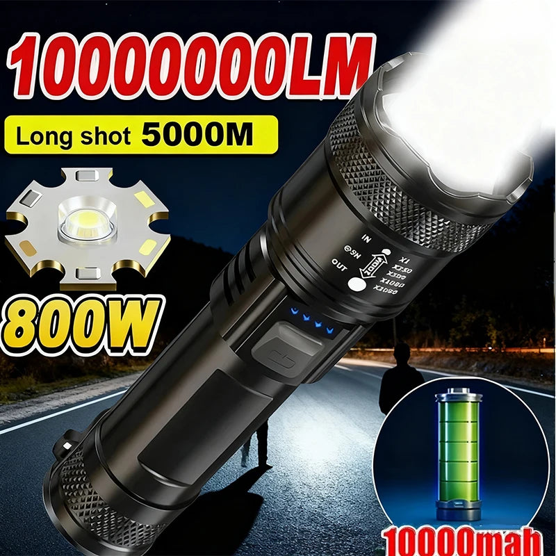 Super Bright LED Flashlight Type-C Rechargeable Long Range Tactical Torch Outdoor Waterproof Emergency Camping Fishing Lantern