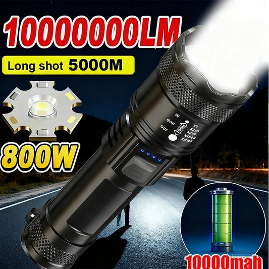 Super Bright LED Flashlight Type-C Rechargeable Long Range Tactical Torch Outdoor Waterproof Emergency Camping Fishing Lantern